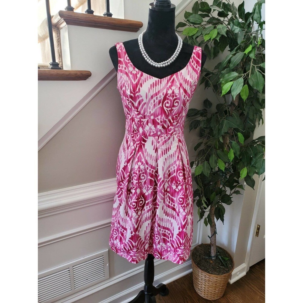 Perceptions Women's Pink Cotton Sleeveless Sweatheart Neck Knee Length Dress 12